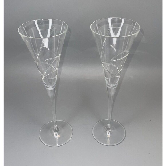 Lenox Crystal ADORN Champagne Toasting Flutes Wedding  Germany 2pc Romantic - Picture 1 of 5